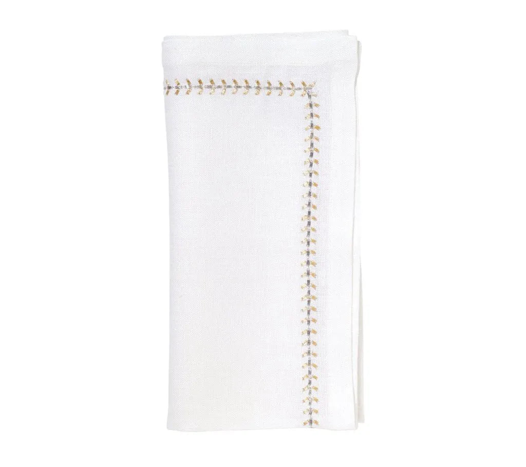 Herringbone Napkin White Gold & Silver Set 4