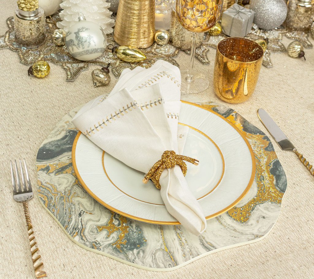 Kim Seybert, Inc.Cosmos Placemat in Ivory, Gold & Silver, Set of 4Placemats