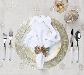 Kim Seybert Luxury Lima Tablecloth in Natural, Gold & Silver