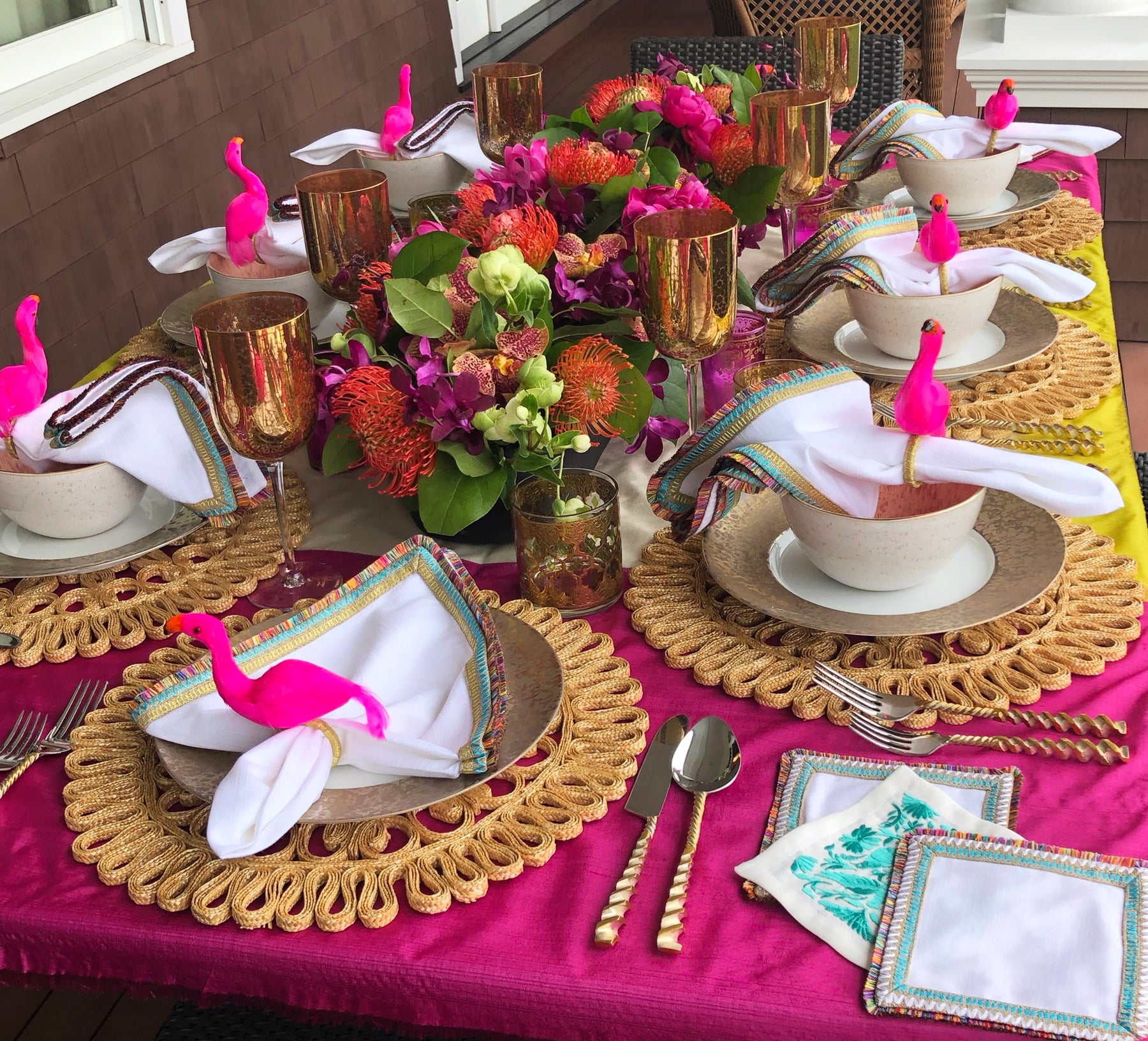 Kim Seybert Luxury Flamingo Napkin Ring in Pink & Orange