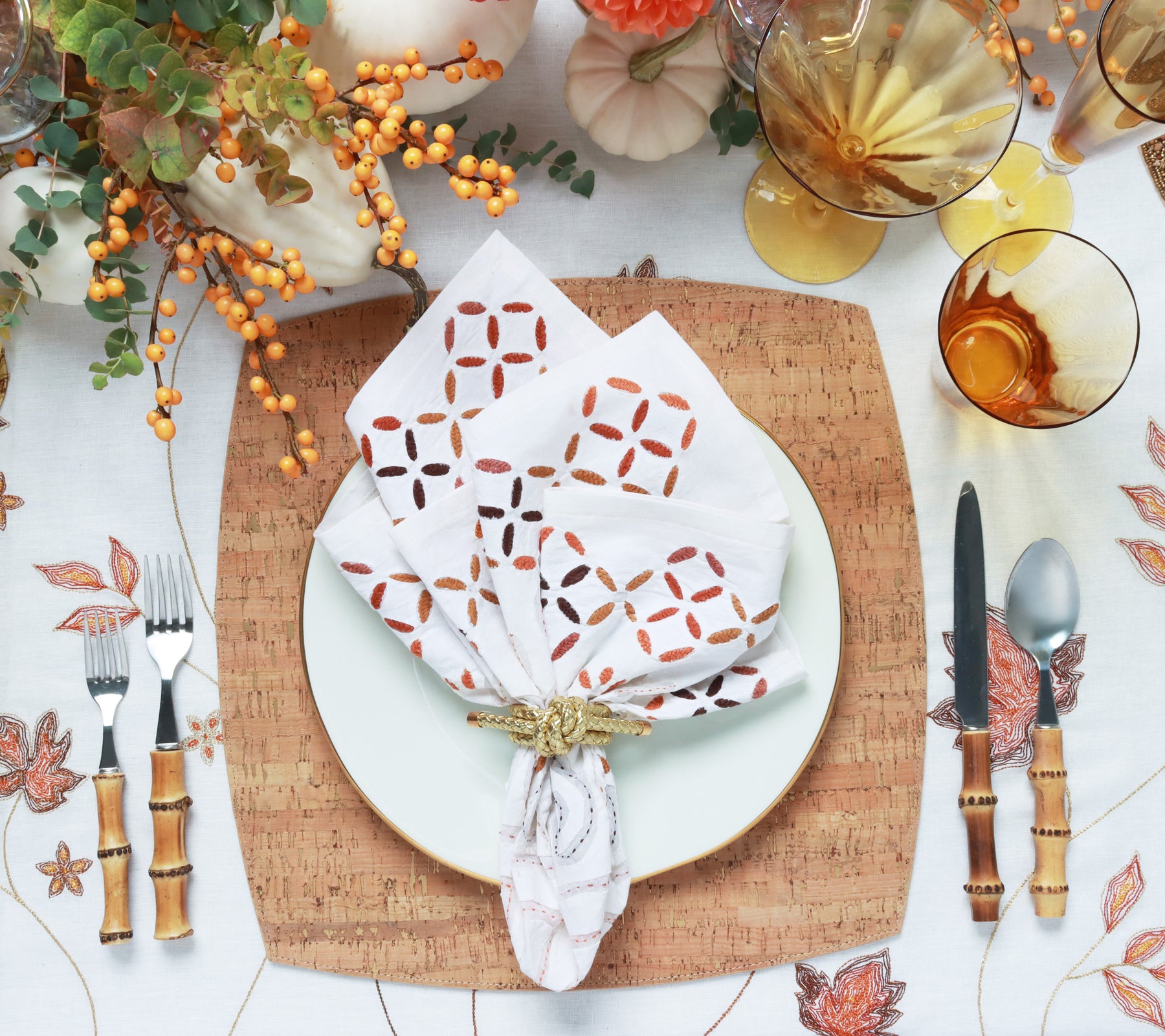 Maple Hues Tablecloth in White & Multi 54x126"