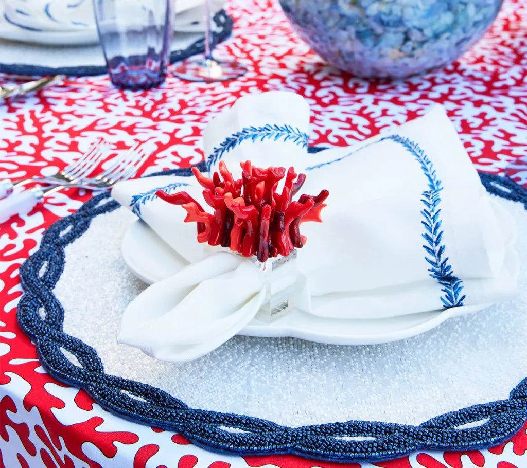 Infinity Placemat in White & Navy, Set of 4