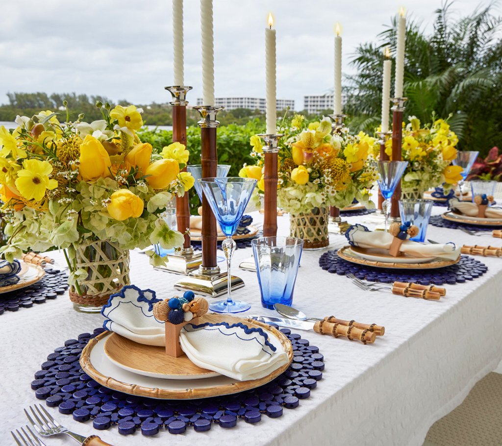 Kim Seybert, Inc.Round Bamboo Placemat in Navy Blue, Set of 4Placemats