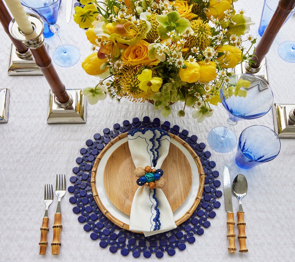 Round Bamboo Placemat in Navy Blue