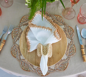 Kim Seybert Luxury Shell Edge Napkin in White & Natural,
