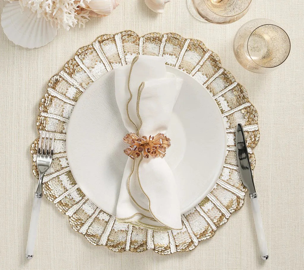 Luminance Napkin in White & Gold, Set of 4