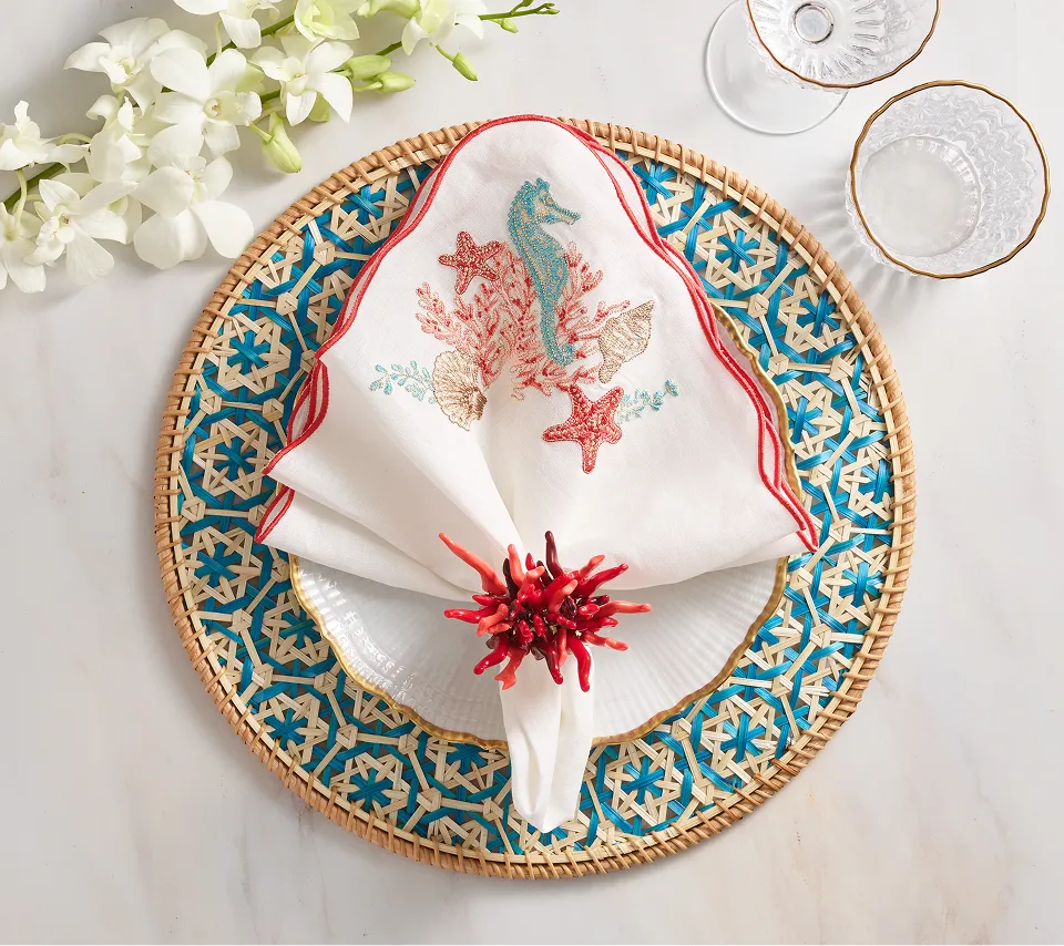 Marina Napkin in White & Multi, Set of 4