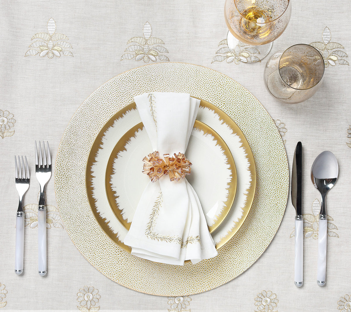 Lima Tablecloth in Natural, Gold & Silver
