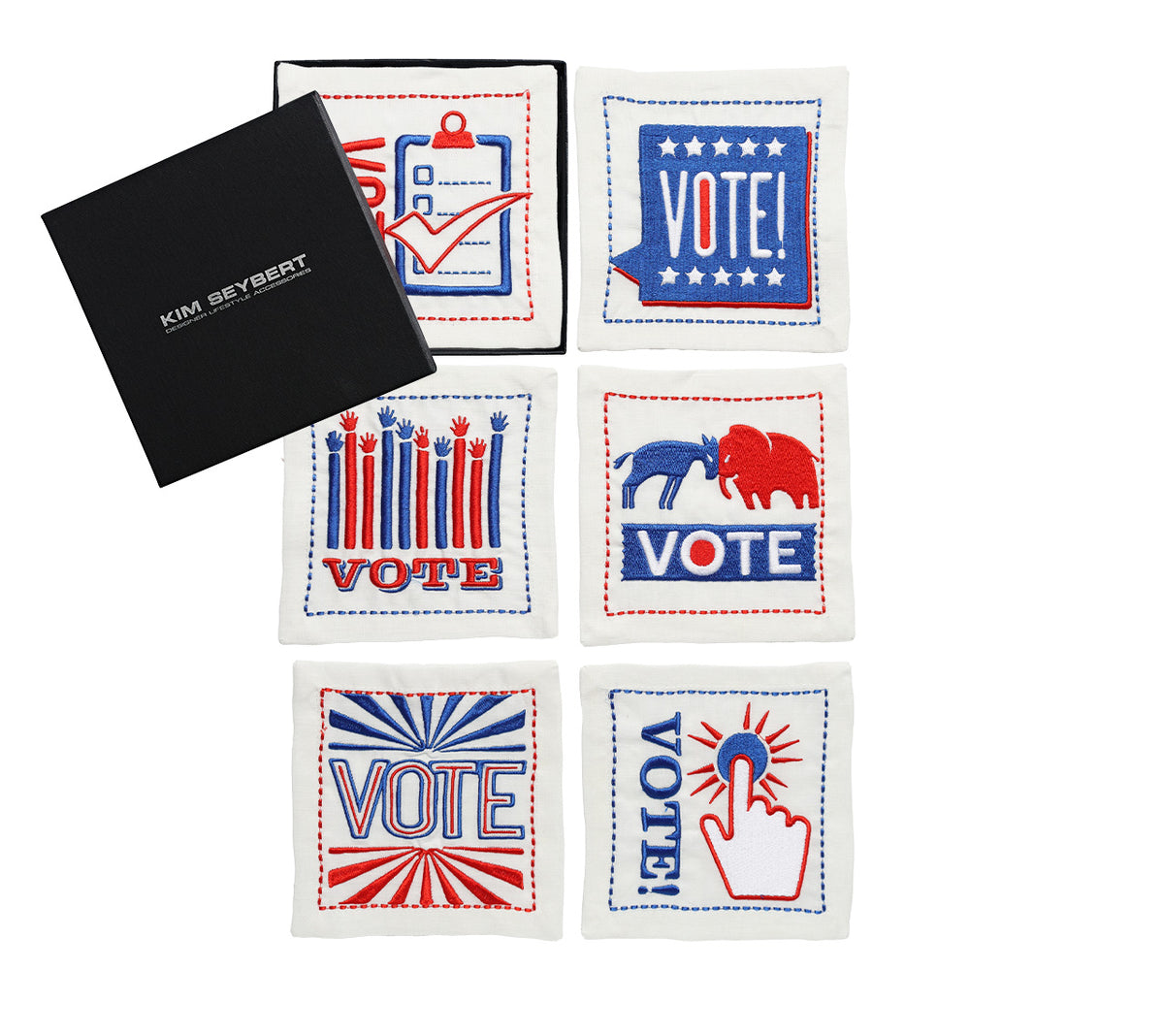 Vote Cocktail Napkin in Red, White & Blue, Set of 6 in a Gift Box