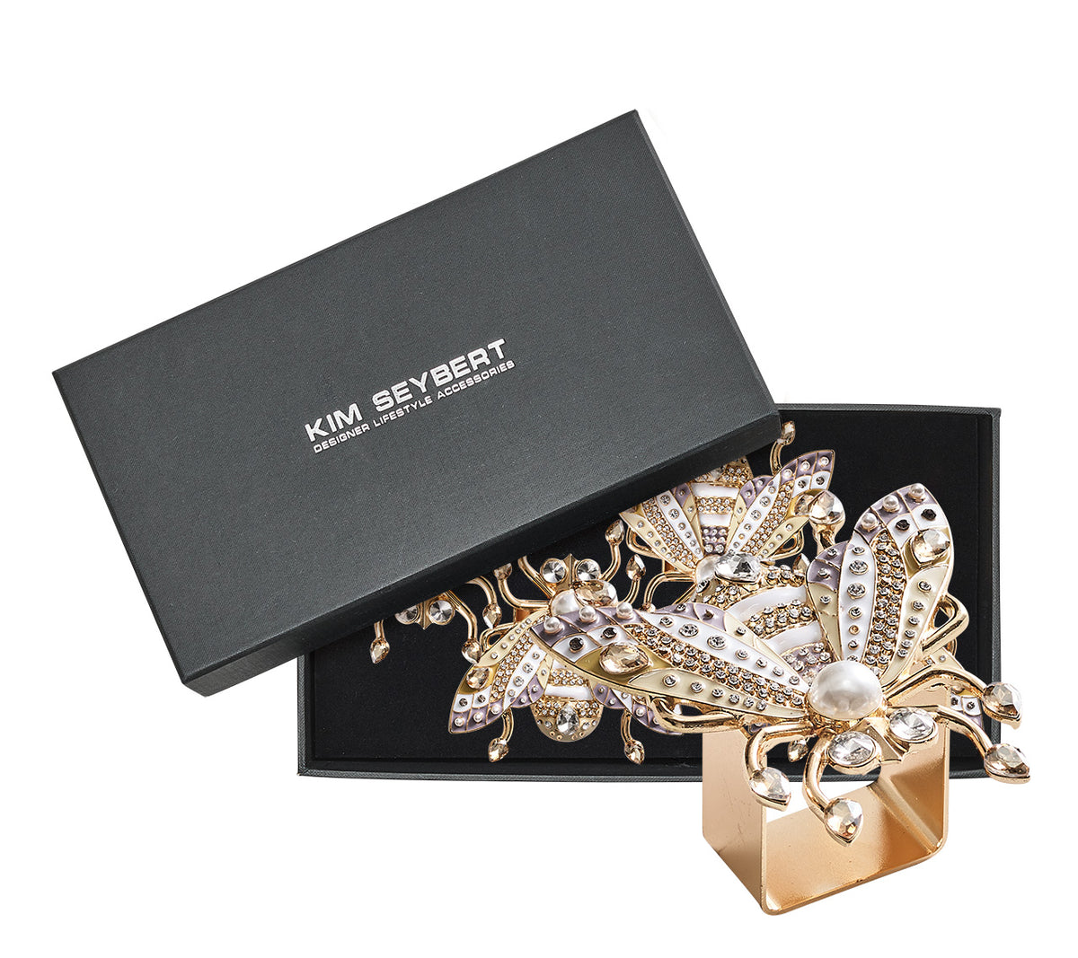 Glam Fly Napkin Ring in Ivory, Gold & Silver Set of 4 in a Gift Box