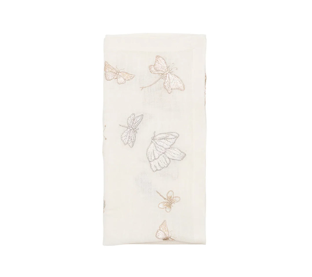Monarch Garden Napkin in White & Iridescent, Set of 4