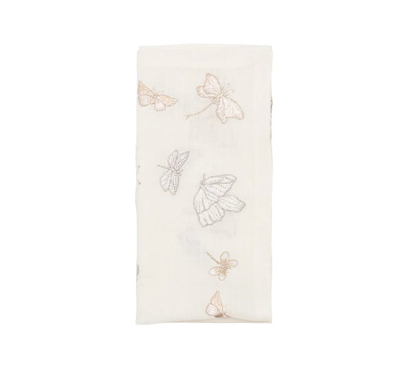 Monarch Garden Napkin in White & Iridescent, Set of 4