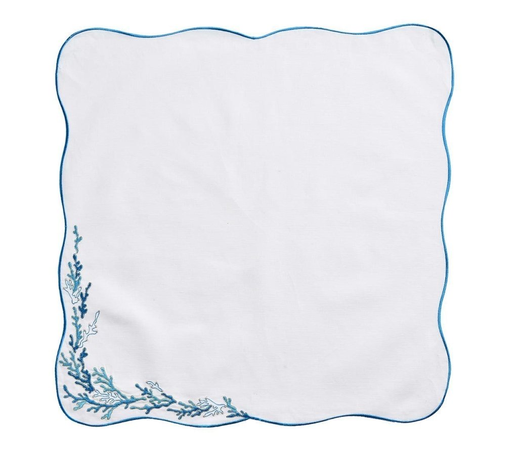 Kim Seybert, Inc.Reef Napkin in White, Turquoise & Gold, Set of 4Napkins