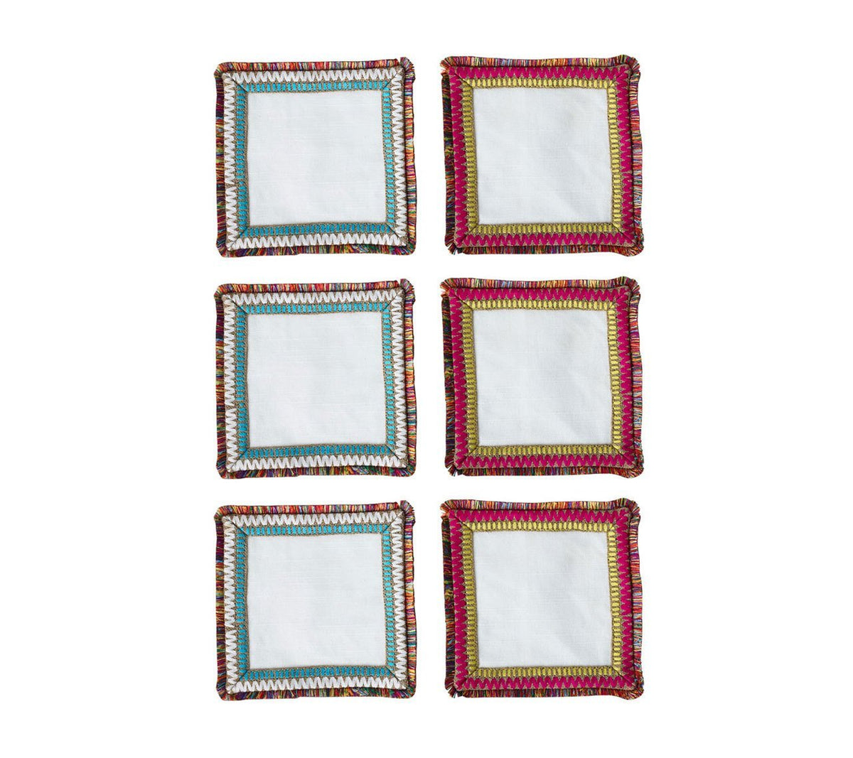 Spectrum Cocktail Napkins in White & Multi, Set of 6 in a Gift Box
