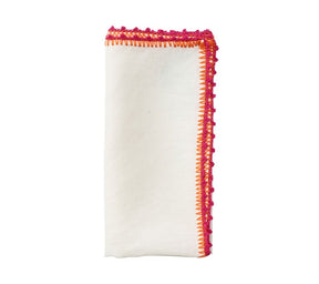 Knotted Edge Napkin in White, Pink & Orange, Set of 4