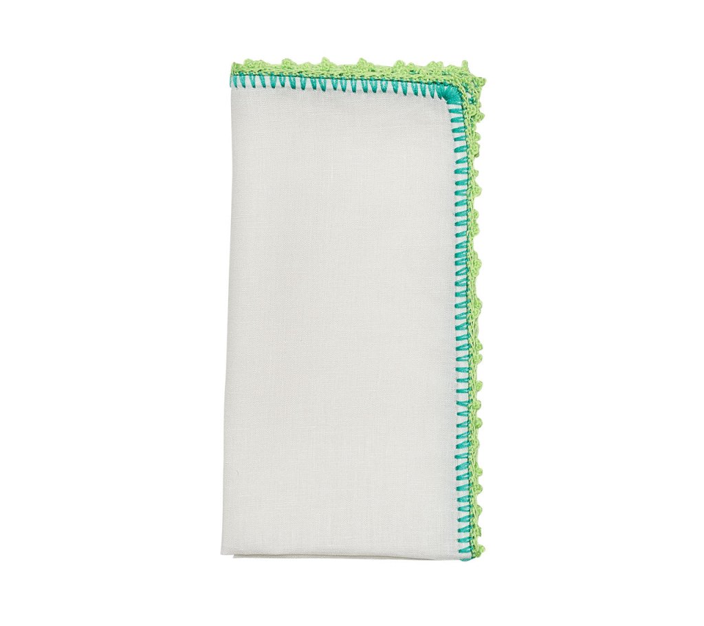 Sample: Knotted Edge Napkin in White, Marine & Lime