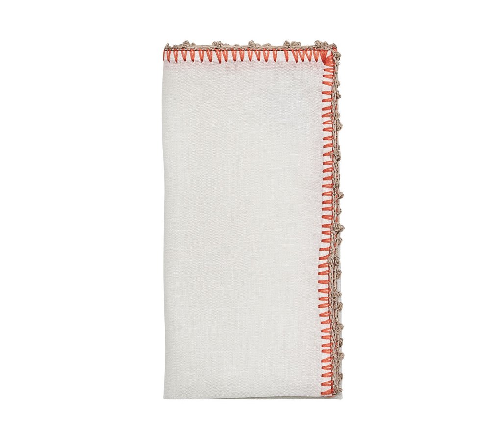Kim Seybert, Inc.Knotted Edge Napkin in White, Natural & Orange, Set of 4Napkins