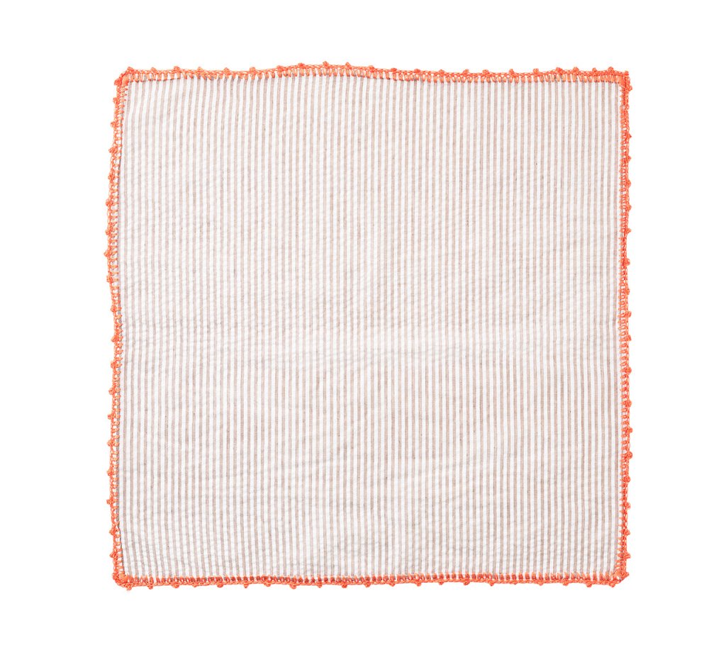 Kim Seybert, Inc.Seersucker Napkin in Natural & Orange, Set of 4Napkins