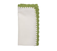 Shell Edge Napkin in White & Green, Set of 4