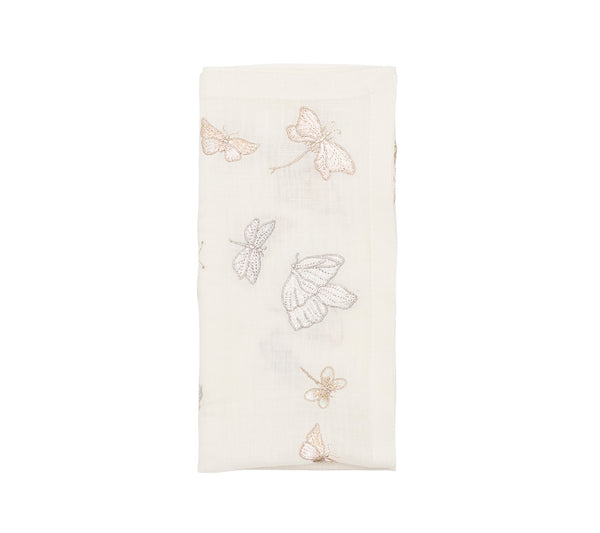 Monarch Garden Napkin in White & Iridescent, Set of 4