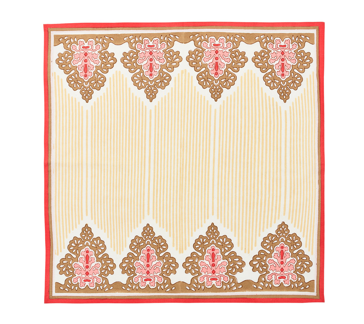 Filigree Napkin in White, Coral & Brown, Set of 4