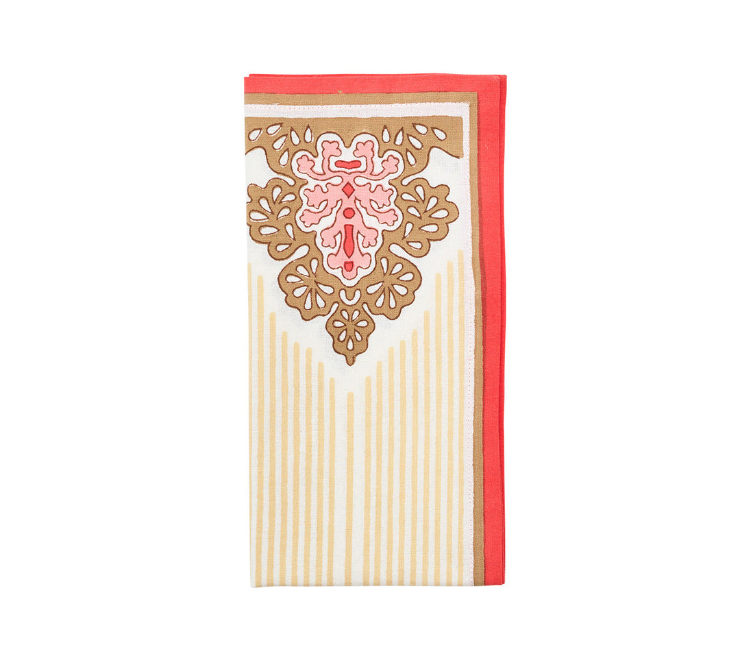 Filigree Napkin in White, Coral & Brown, Set of 4