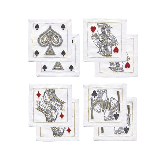 House Of Cards Cocktail Napkins in White, Red & Black, Set of 8 in a Gift Box