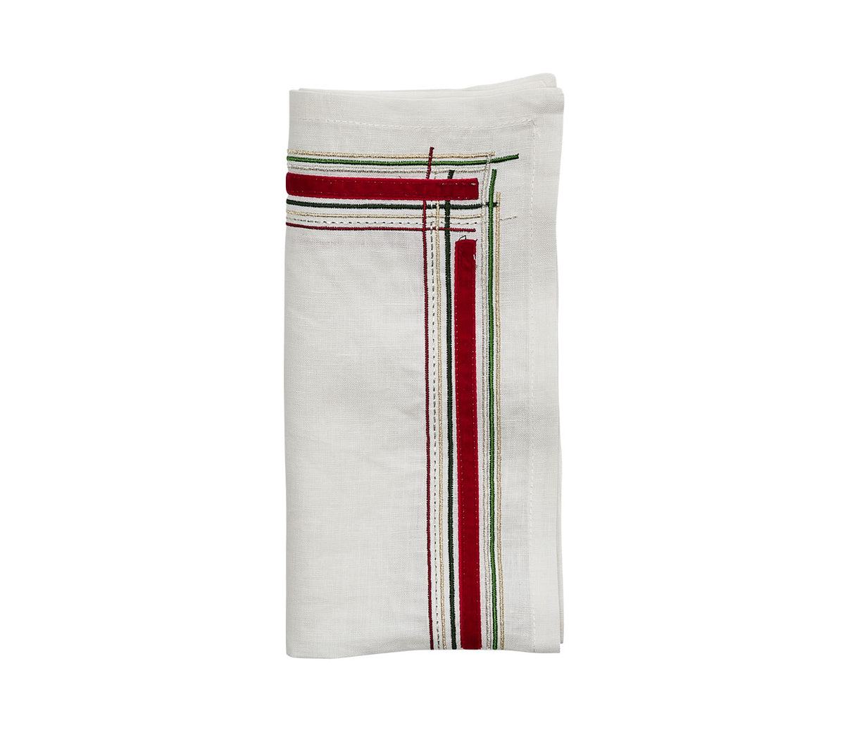 Sample: Velvet Stripe Napkin in White, Red & Green
