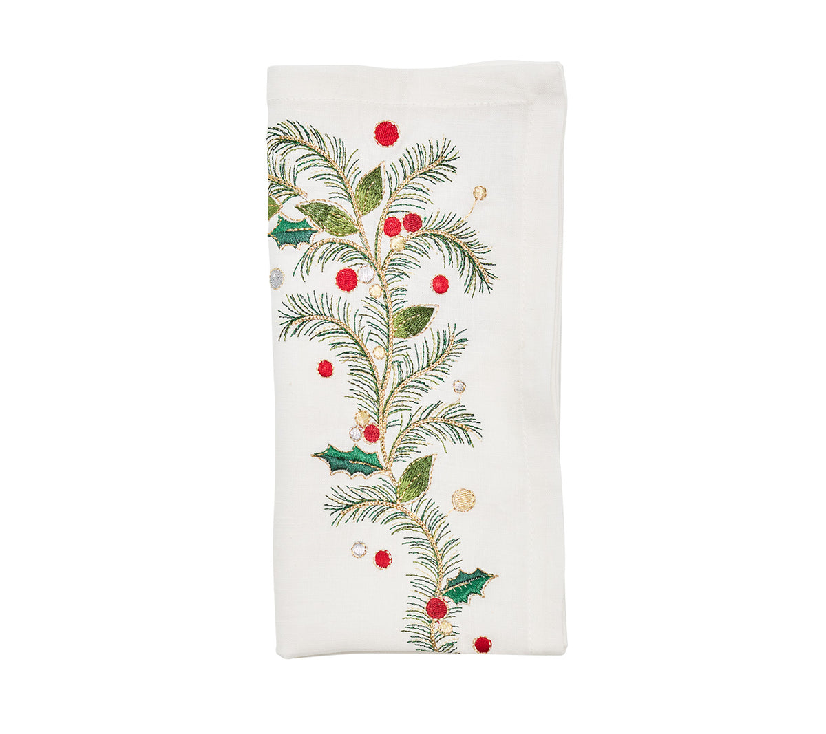 Xmas Carol Napkin in White, Red & Green, Set of 4