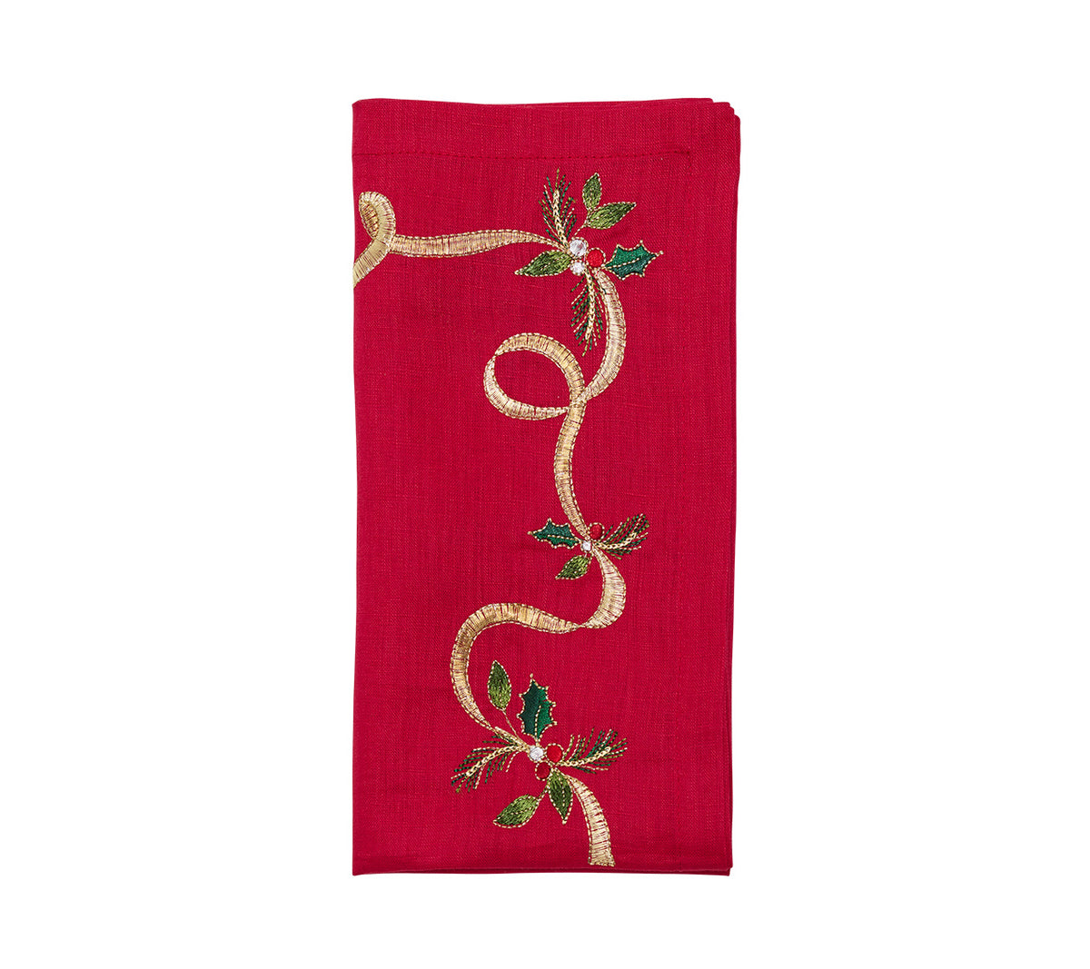 Xmas Ribbon Napkin in Red, Green & Gold, Set of 4