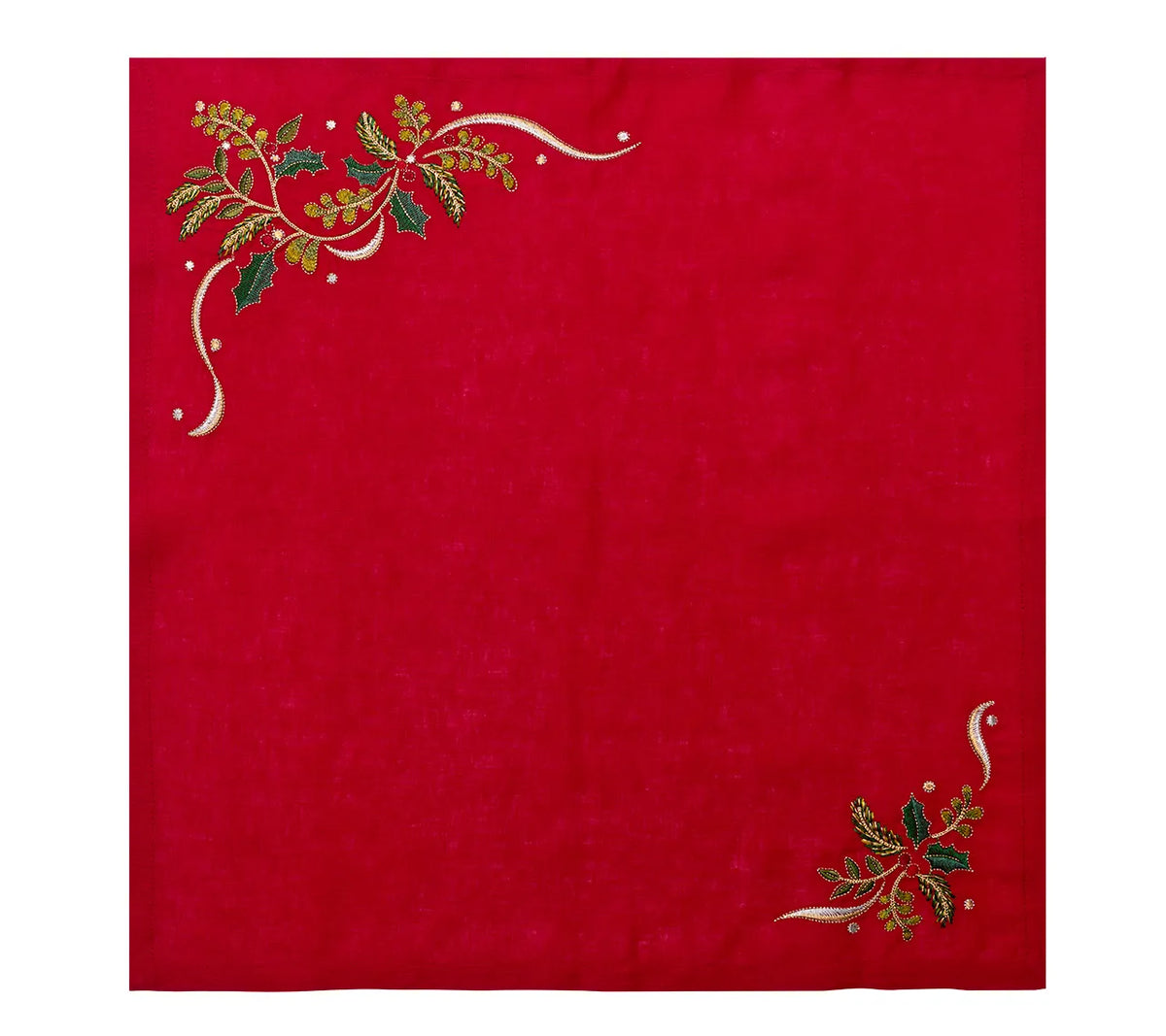 Holly Ribbon Napkin in Red, Green & Gold, Set of 4