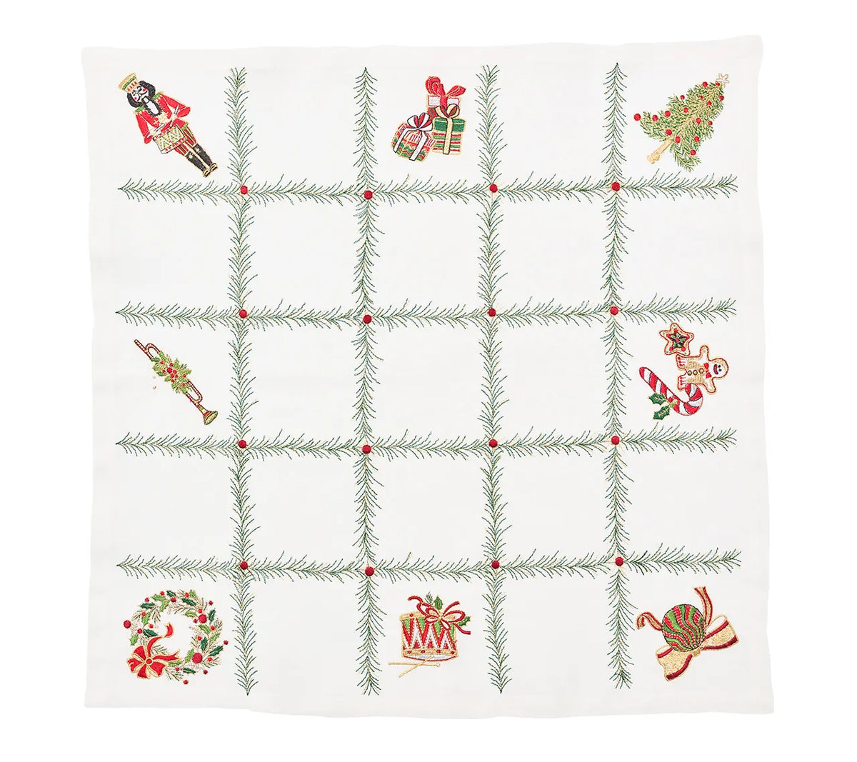 Xmas Trellis Napkin in White, Red & Green, Set of 4