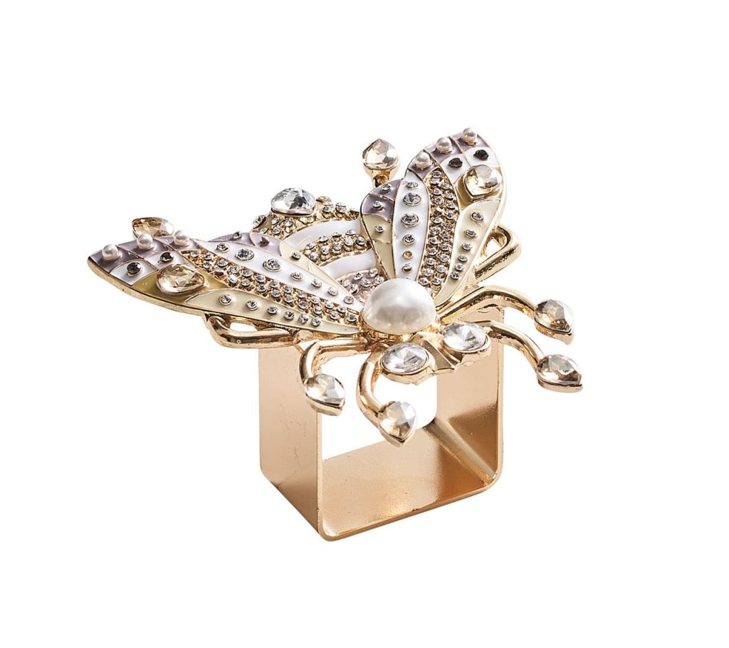 Kim Seybert, Inc.Glam Fly Napkin Ring in Ivory, Gold & Silver, Set of 4 in a Gift BoxNapkin Rings