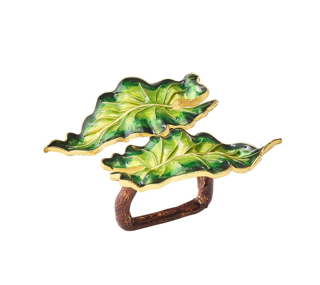 Kim Seybert, Inc.Fern Napkin Ring in Green & Gold, Set of 4 in a Gift BoxNapkin Rings