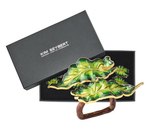 Kim Seybert Luxury Fern Napkin Ring in Green & Gold in a Gift Box