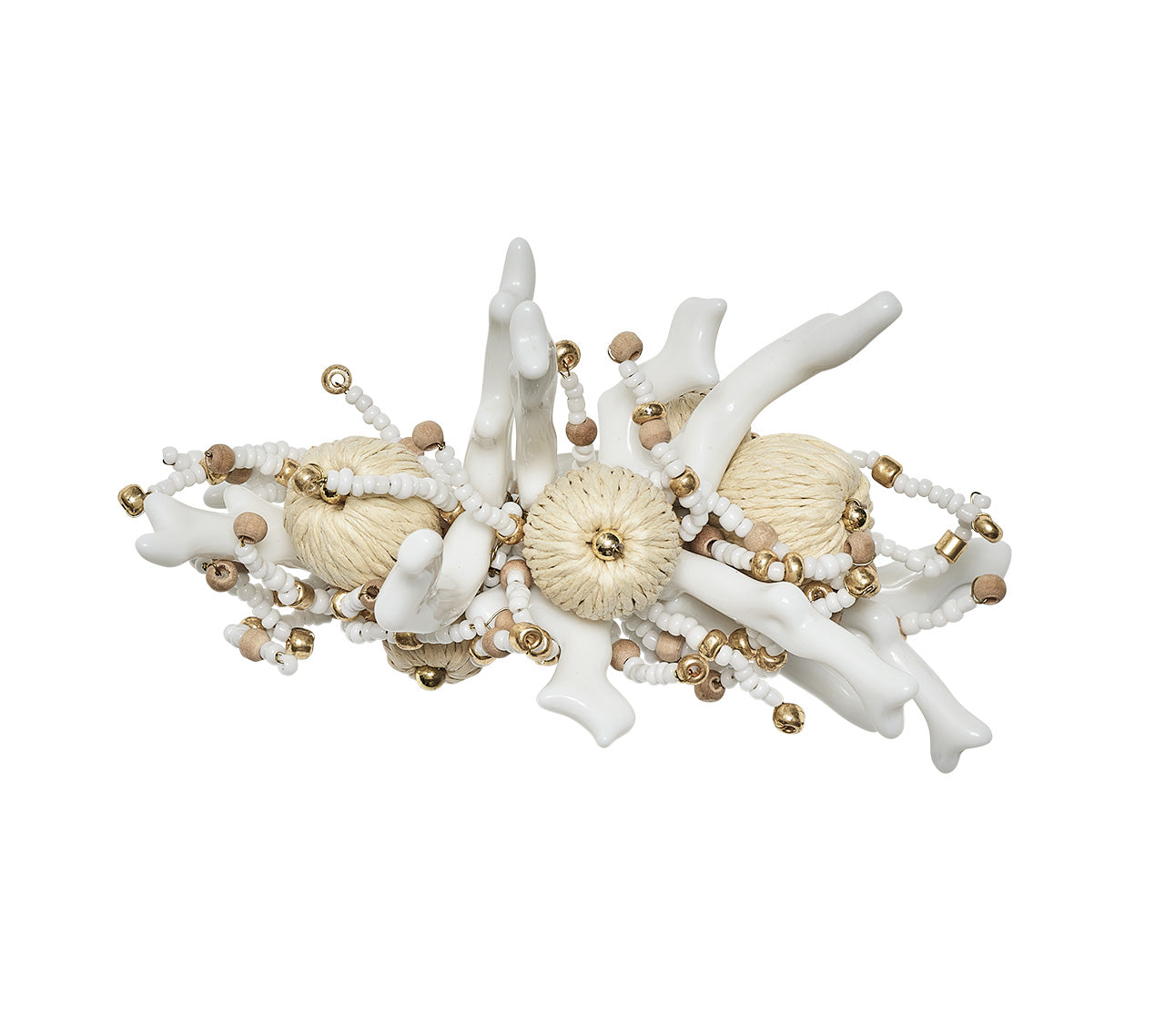 Kim Seybert Luxury Coral Spray Napkin Ring in White & Natural