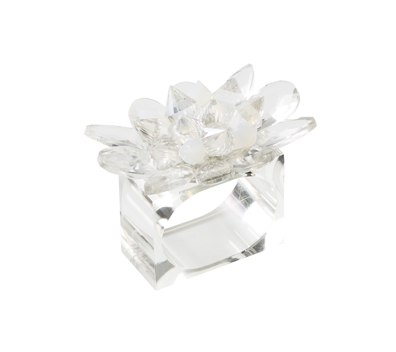 Spectra Napkin Ring in Clear & White, Set of 4 in a Gift Box