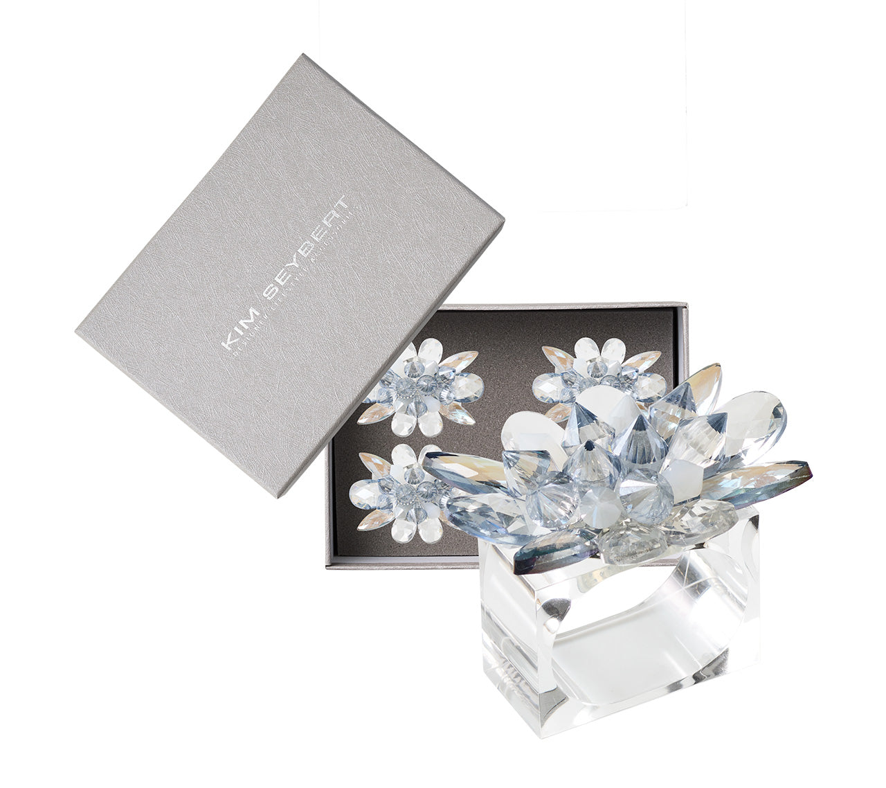Spectra Napkin Ring in Glacier Blue, Set of 4 in a Gift Box