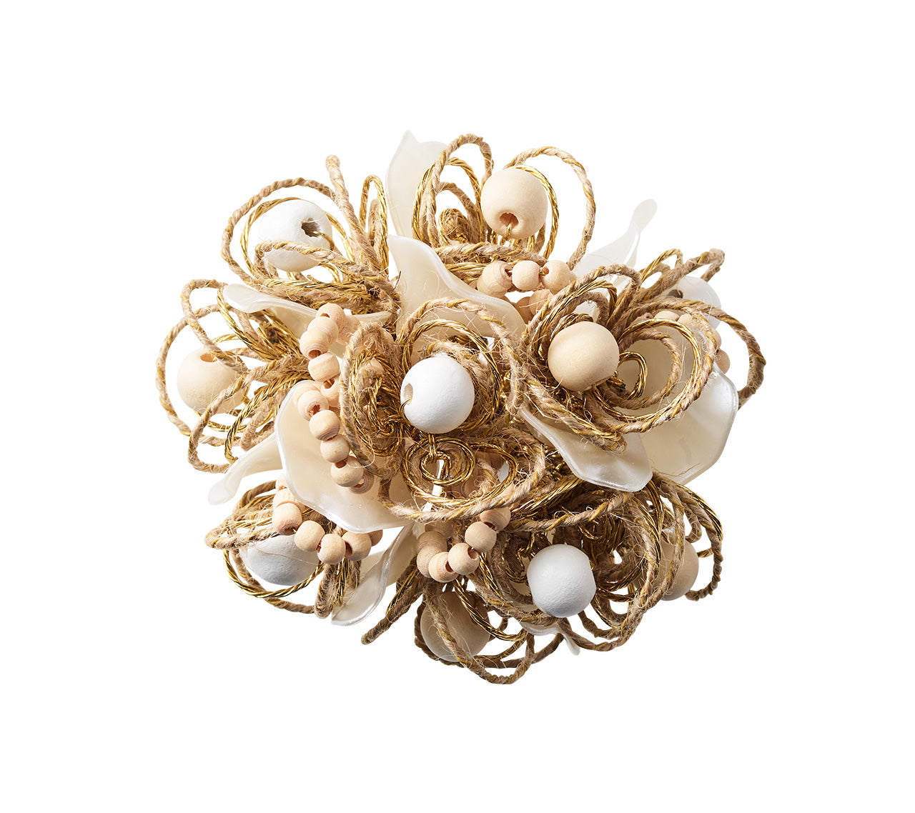 Bramble Napkin Ring in Ivory, Natural & Gold, Set of 4