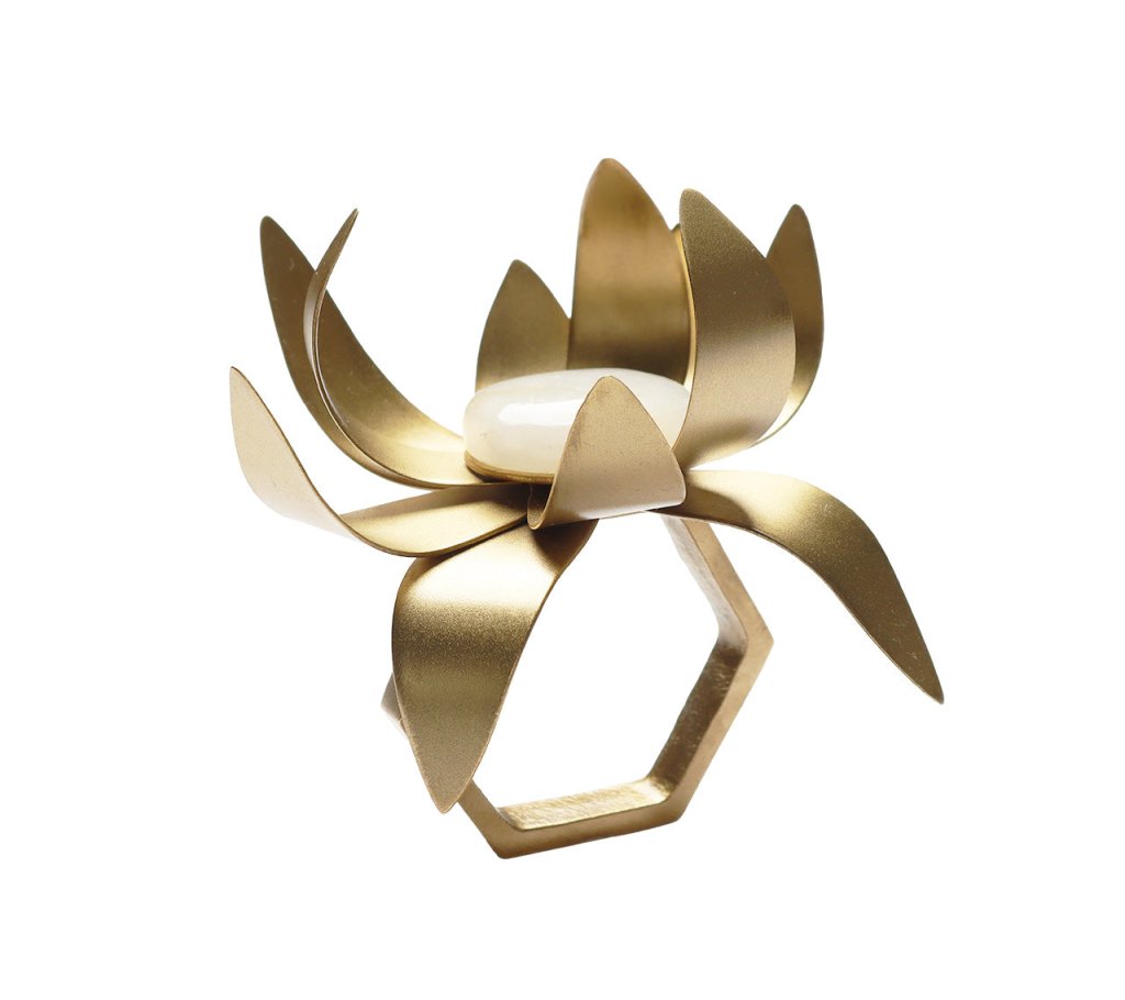 Kim Seybert, Inc.Sunflower Napkin Ring in Gold & Crystal, Set of 4Napkin Rings