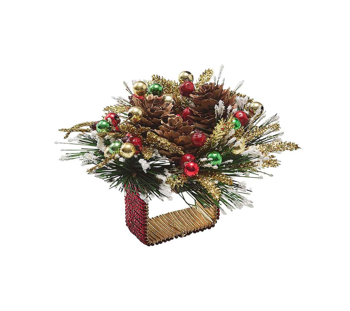 Kim Seybert Luxury Winter Wreath Napkin Ring in Red, Green & Gold