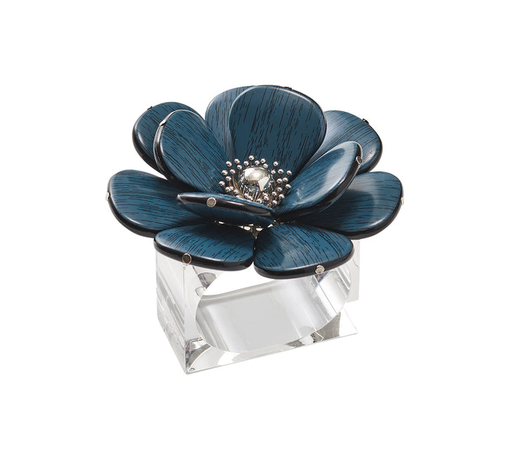 Begonia Napkin Ring in Teal & Silver, Set of 4