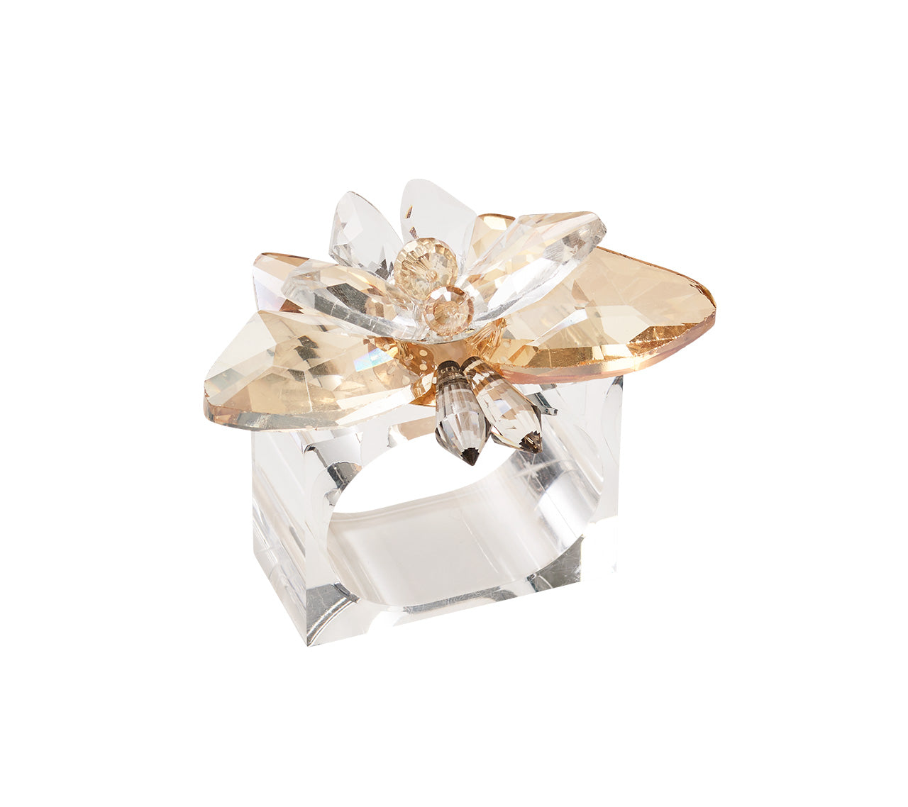 Glasswing Napkin Ring in Champagne & Crystal, Set of 4 in a Gift Box