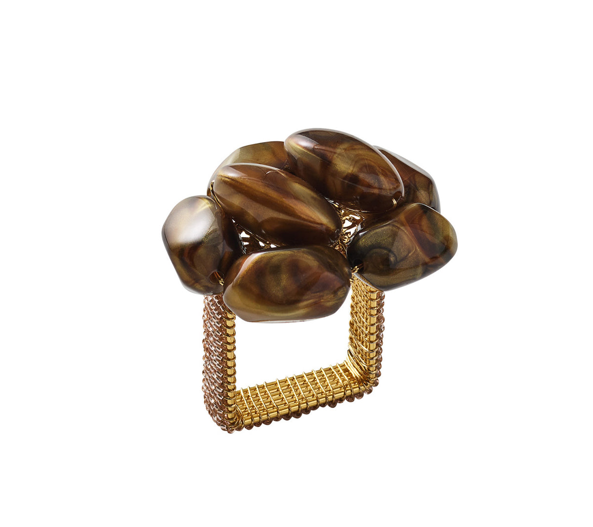 Bonton Napkin Ring in Brown & Gold, Set of 4