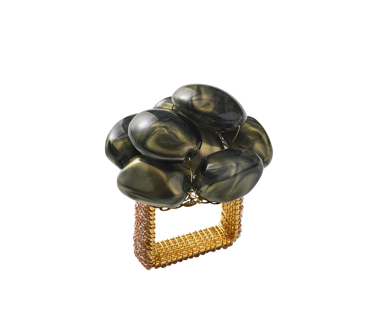 Bonton Napkin Ring in Gray & Gold, Set of 4