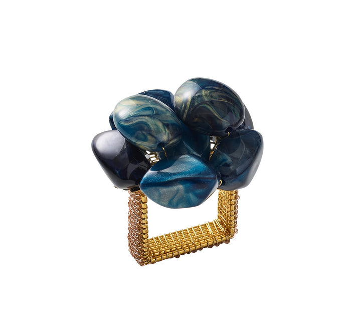 Bonton Napkin Ring in Navy & Gold, Set of 4