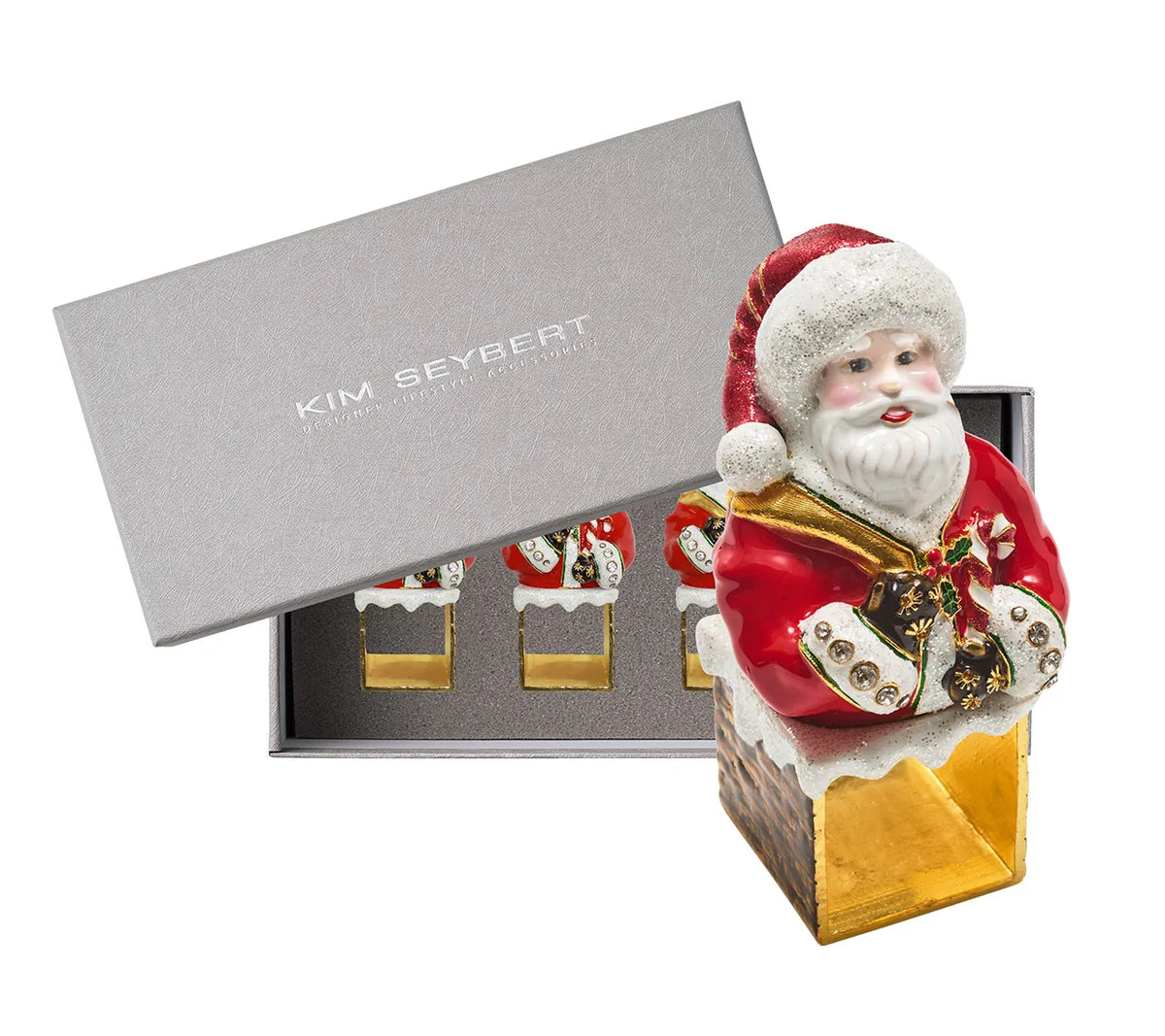 Santa Napkin Ring in Red & White, Set of 4 in a Gift Box