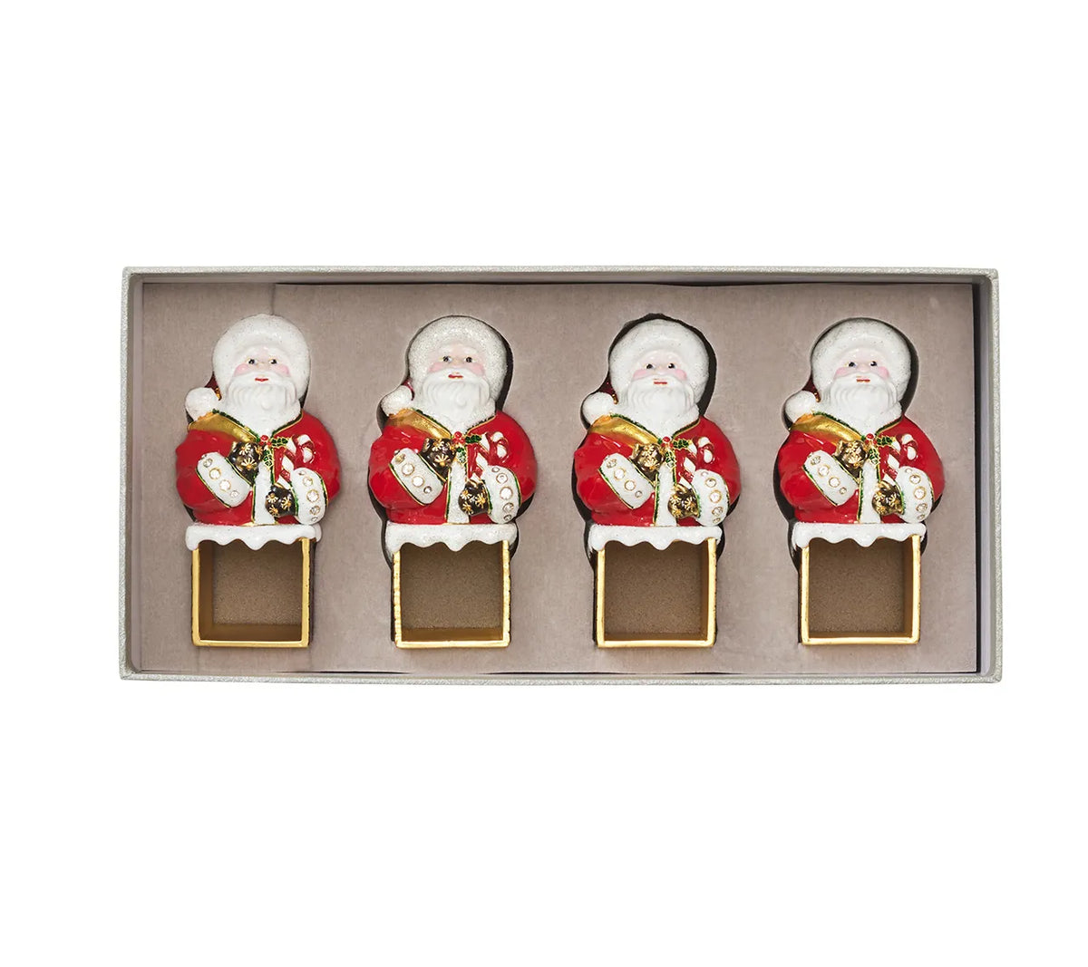 Santa Napkin Ring in Red & White, Set of 4 in a Gift Box