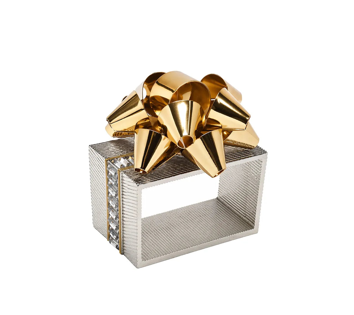 Holiday Bow Napkin Ring in Gold & Silver, Set of 4 in a Gift Box