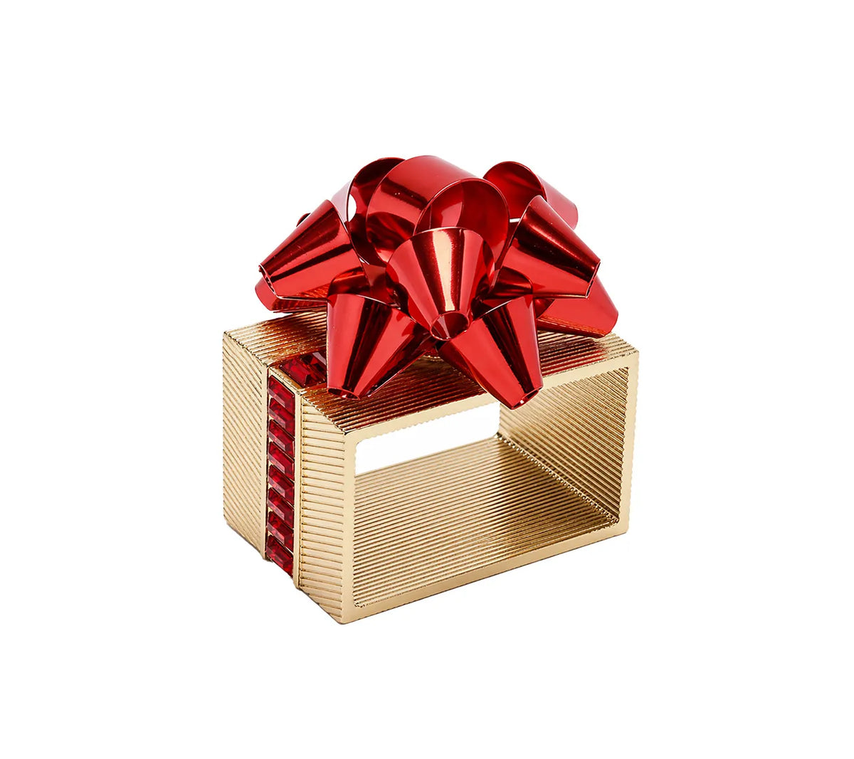 Holiday Bow Napkin Ring in Red & Gold, Set of 4 in a Gift Box